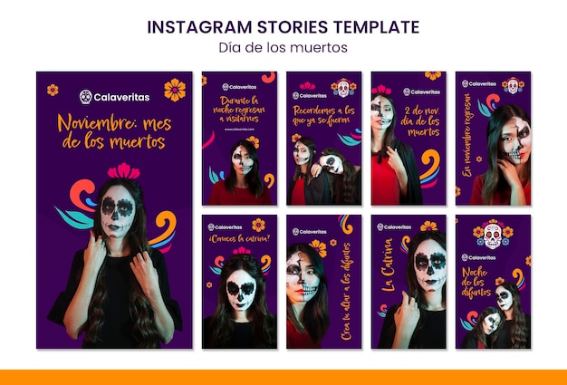 PSD modelo de histórias do instagram para dia de los muertos