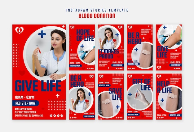 PSD modelo de histórias do instagram para doação de sangue