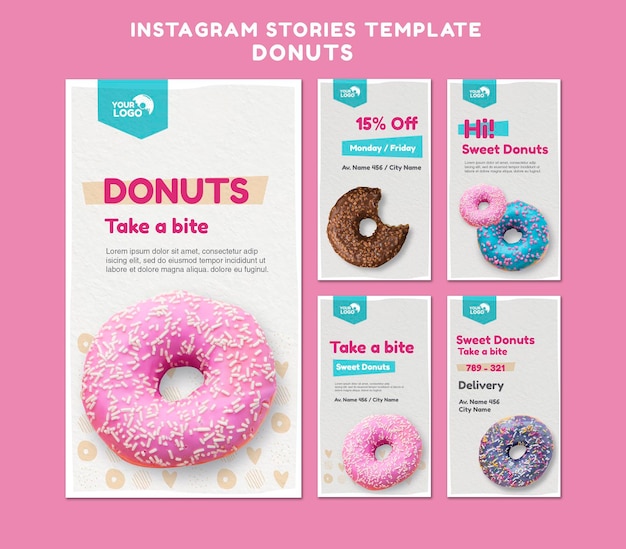 Modelo de histórias do instagram para loja de donuts