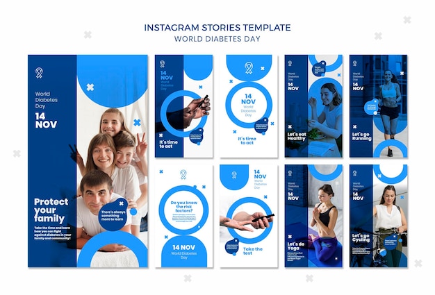 PSD modelo de histórias do instagram para o dia mundial da diabetes