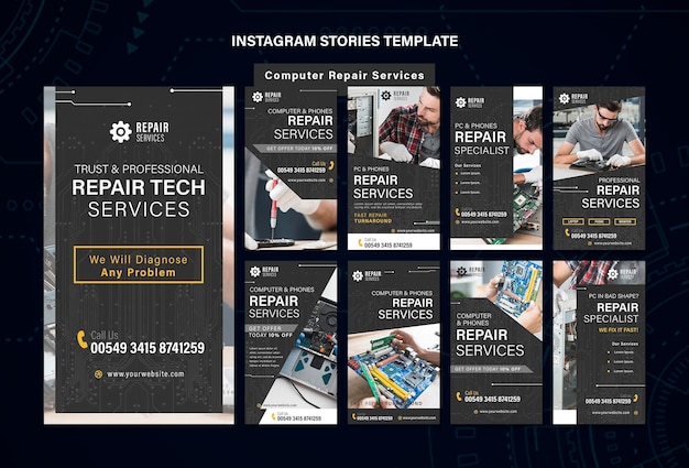 Modelo de histórias do instagram para serviços de reparo