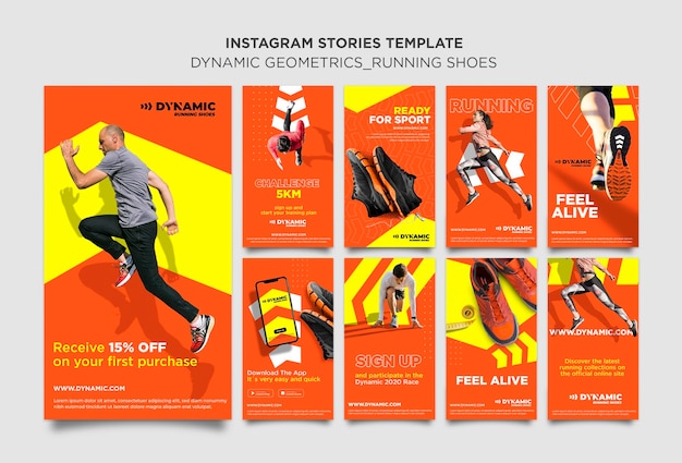 Modelo de histórias do instagram para tênis de corrida