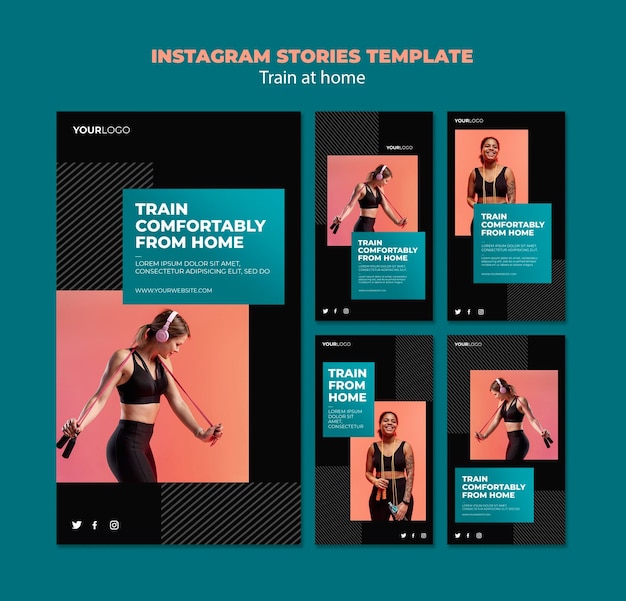 PSD modelo de histórias do instagram para treinar em casa