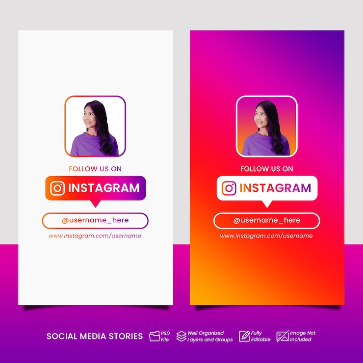 PSD modelo de histórias do instagram siga-me no instagram