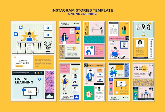 PSD modelo de histórias instagram de aprendizagem online