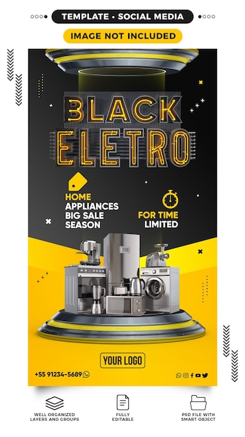 PSD modelo de histórias para mídia social black friday electronics