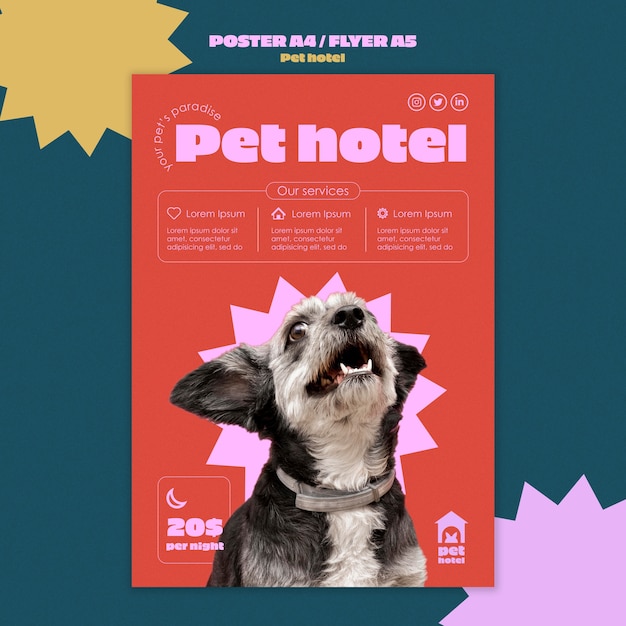 PSD modelo de hotel para animais de estimação de design plano