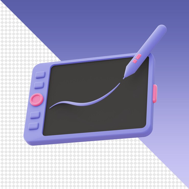 PSD modelo de ícones de tablet e caneta de desenho de renderização 3d para projetos de mídia social de aplicativos móveis ui ux web