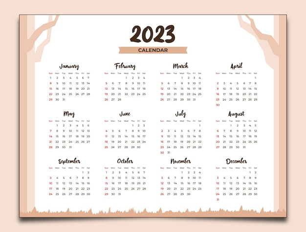 PSD modelo de ilustração de calendário de ano novo de 2023