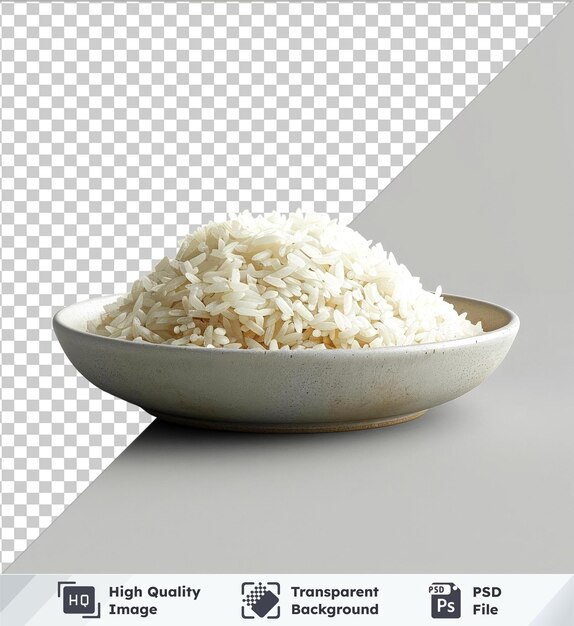 PSD modelo de imagem psd premium transparente de um prato de arroz cru com uma tigela branca e uma sombra escura