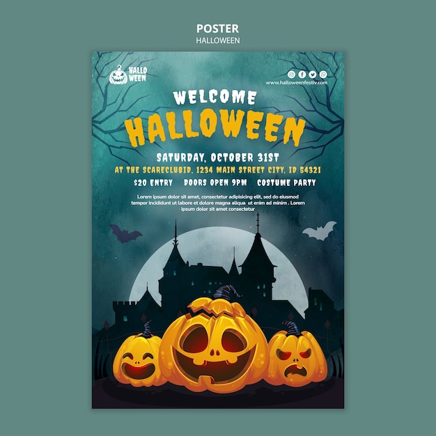 PSD modelo de impressão vertical de halloween com abóbora