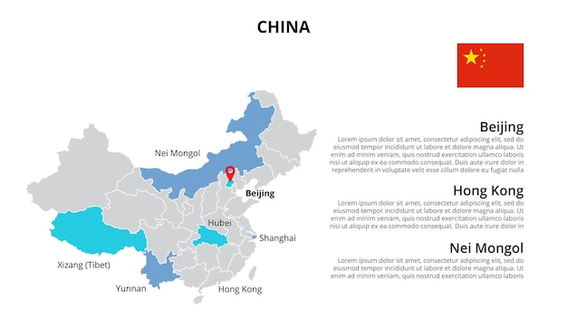 PSD modelo de infográfico de mapa vetorial da china dividido por estados regiões ou províncias apresentação de slides