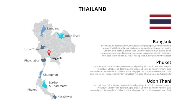 PSD modelo de infográfico de mapa vetorial da tailândia dividido por estados, regiões ou províncias