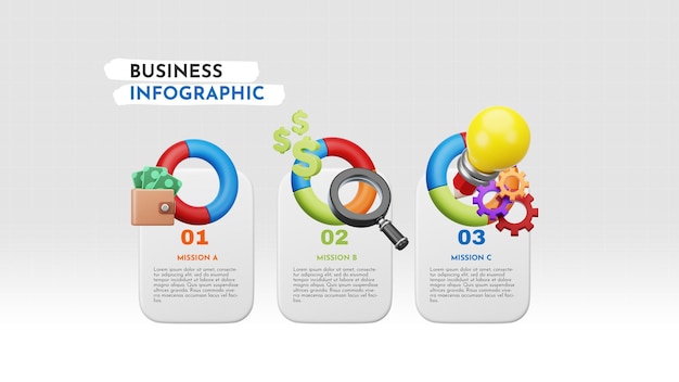 PSD modelo de infográfico de negócios com elementos 3d