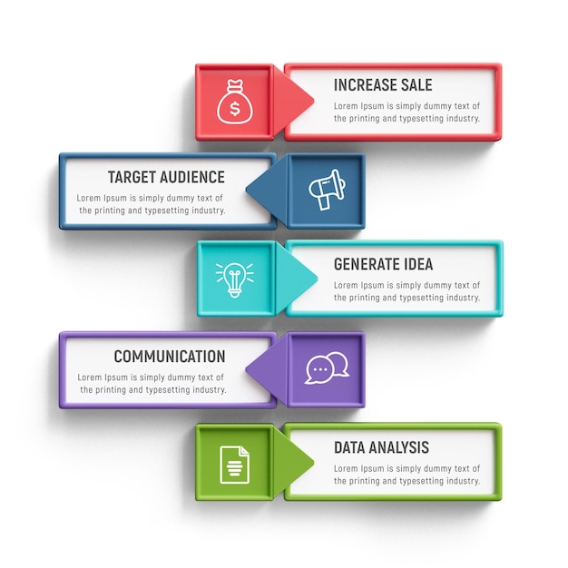 PSD modelo de infográfico de negócios de 5 etapas