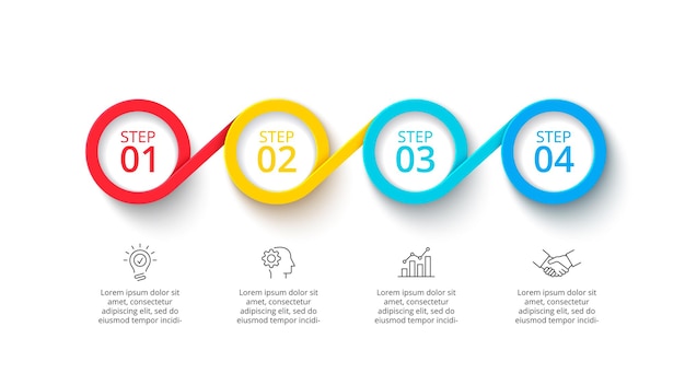 Modelo de infográfico de processo horizontal com 4 opções de etapas ou peças