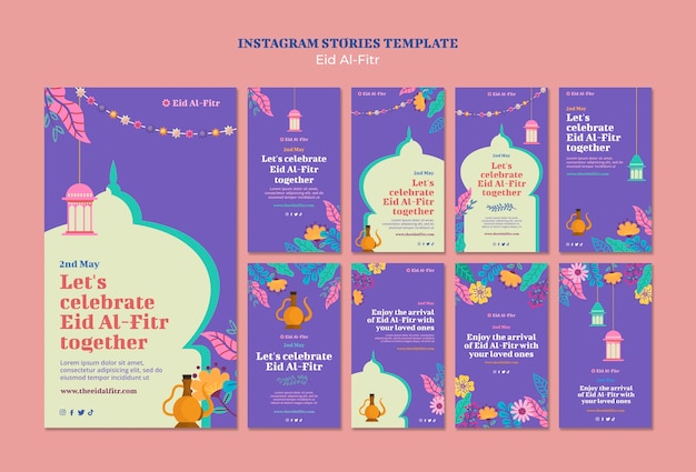 PSD modelo de instagram de design plano eid al fitr