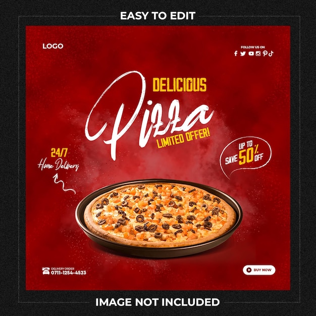 Modelo de instagram de mídia social de pizza deliciosa