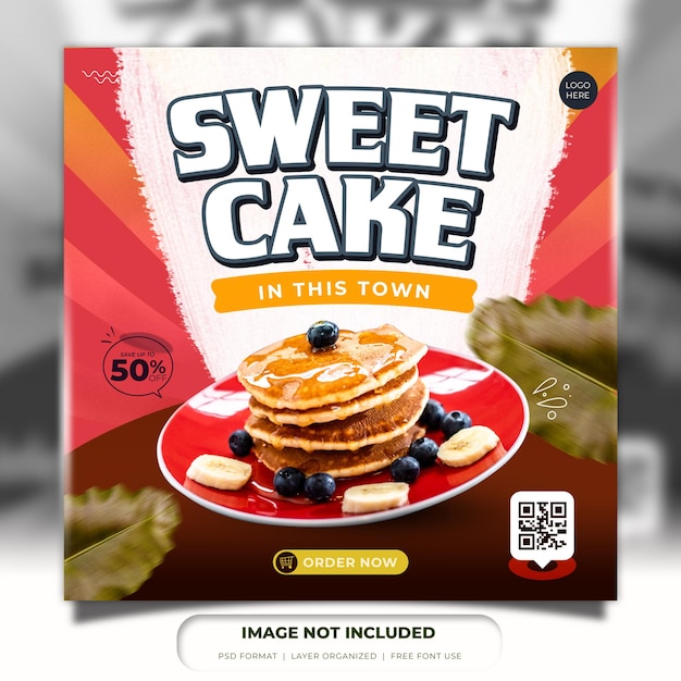 Modelo de instagram de postagem de promoção de banner de mídia social de bolo doce de comida