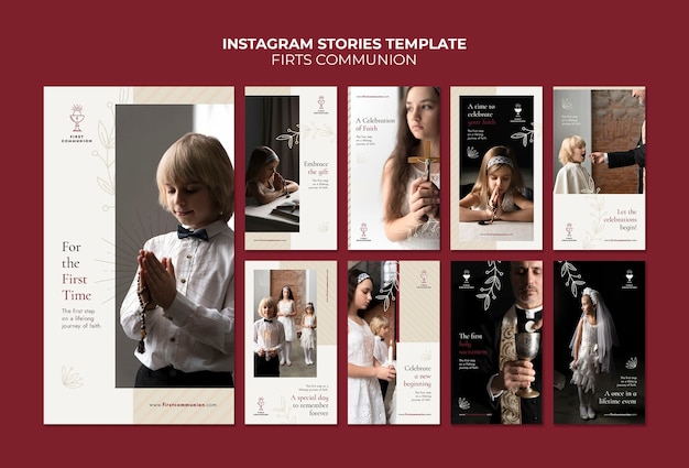 PSD modelo de instagram de primeira comunhão de design plano