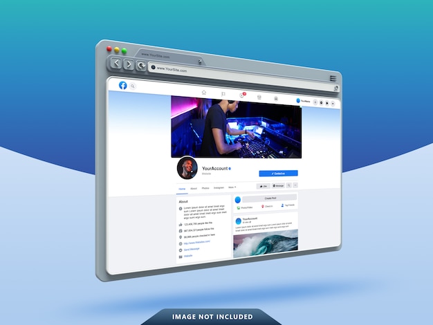 Modelo de interface do usuário do facebook em maquete de navegador da web 3d