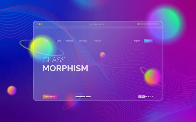 Modelo de interface web transparente com morfismo de vidro.