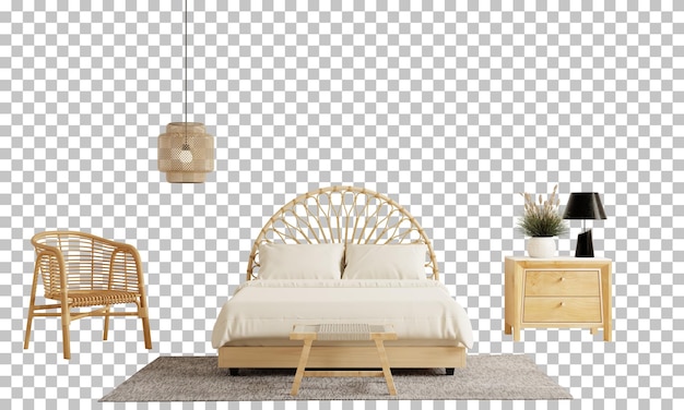 PSD modelo de interior do quarto em estilo minimalista em fundo transparente renderização 3d