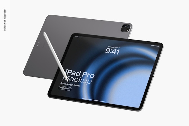 PSD modelo de ipad pro flutuante em cinza espacial horizontal