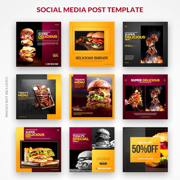 PSD modelo de kit de pacote instagram de fast food