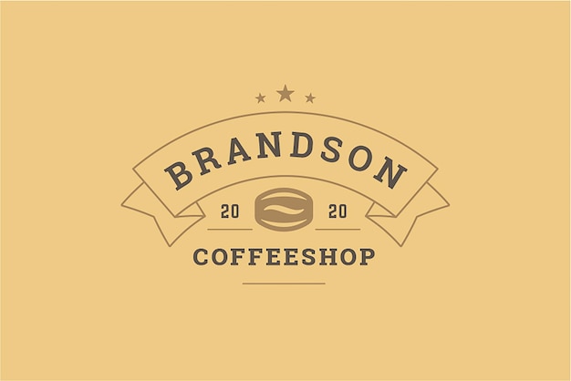 Modelo de logotipo de coffeeshop vintage premium design de grão de café torrado fresco com fita festiva