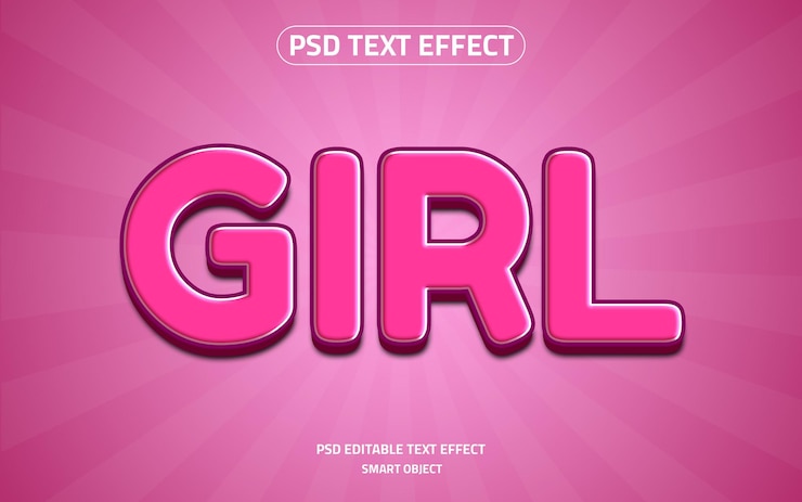 PSD modelo de logotipo de efeito de texto rosa menina