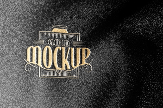 Modelo de logotipo de efeito dourado em couro preto