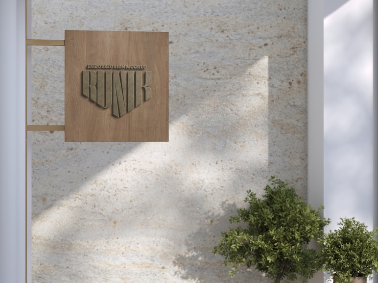PSD modelo de logotipo de sinalização em madeira
