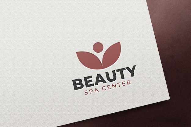 PSD modelo de logotipo de spa de beleza em relevo em papel branco