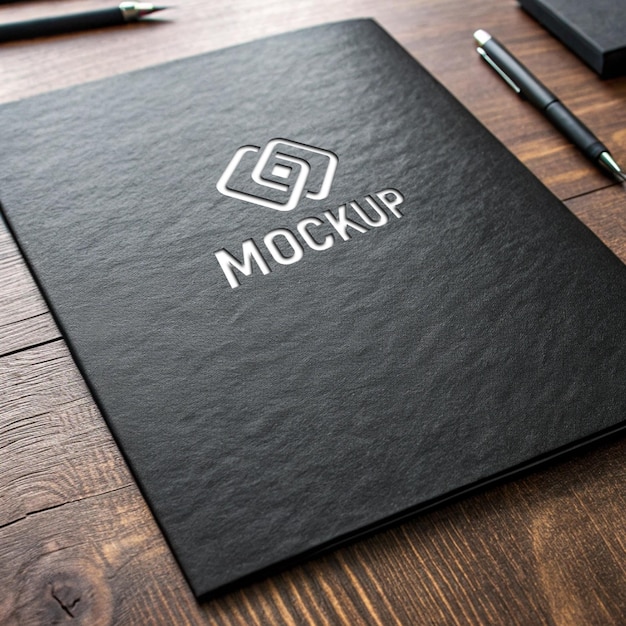 Modelo de logotipo de textura de papel preto gravado