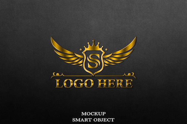 Modelo de logotipo dourado em fundo preto de janela