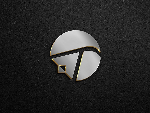 Modelo de logotipo metálico 3D de fundo de parede escuro