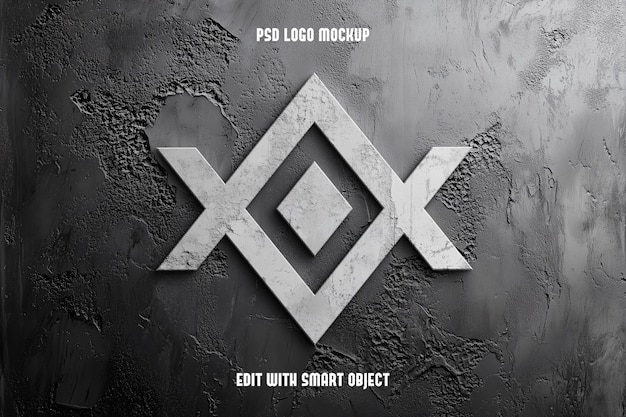 Modelo de logotipo metálico 3D realista em parede de concreto