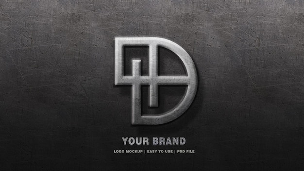 Modelo de logotipo PSD 3D na parede cinzenta