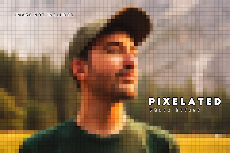 PSD modelo de maquete de efeito de foto quadrado pixelado