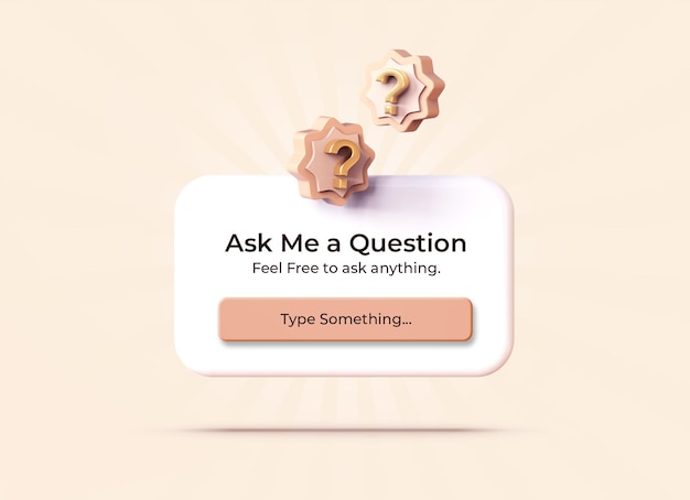 PSD modelo de maquete de interface de engajamento de perguntas 3d bege