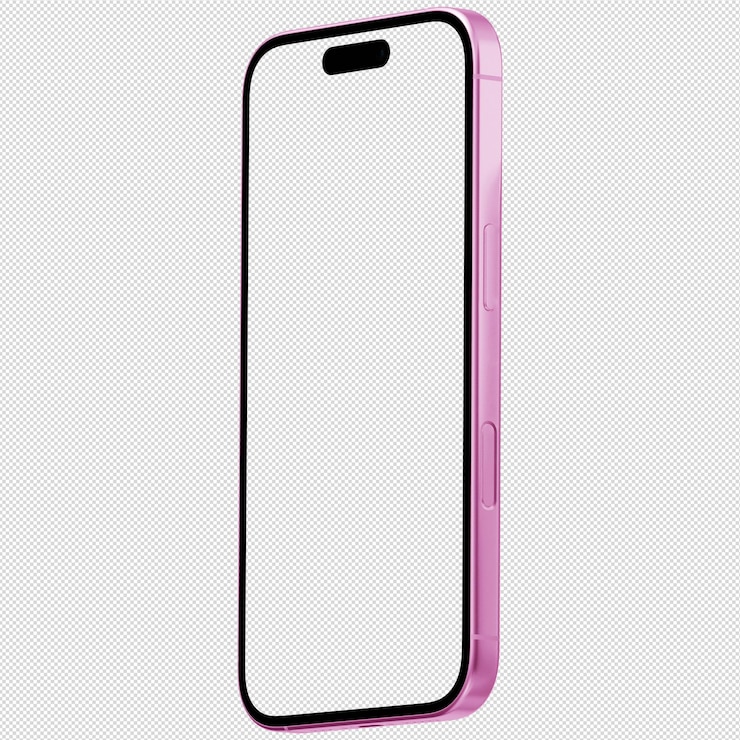PSD modelo de maquete de iphone 16 rosa apenas moldura png transparente dentro isolado ecrã em branco isométrico
