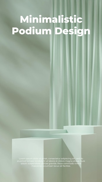 Modelo de maquete de renderização 3d de fundo de cortina de pódio verde menta clara no retrato