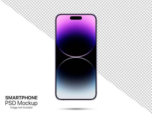PSD modelo de maquete de tela de smartphone deep purple 3d vista frontal iphone 14 pro max modelo