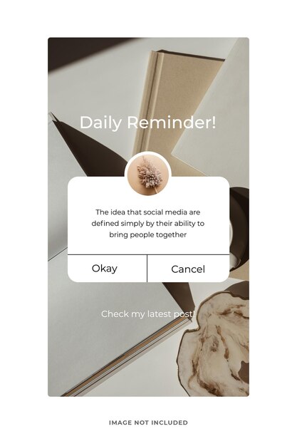 PSD modelo de maquete pop-up de notificação de lembrete psd de mídia social