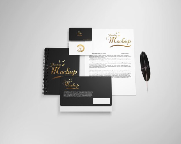 modelo de marca de papelaria corporativa com conceito de ouro preto e branco