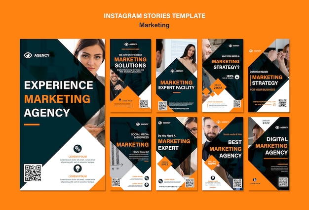Modelo de marketing de histórias do instagram de design plano