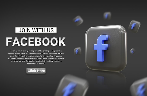 Modelo de marketing de mídia social do facebook banner post de marketing de mídia social com ícone 3d