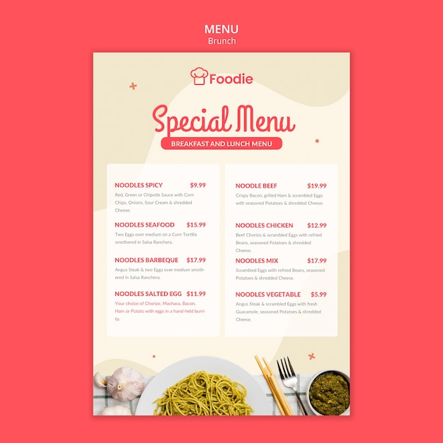 Modelo de menu com lista para restaurante