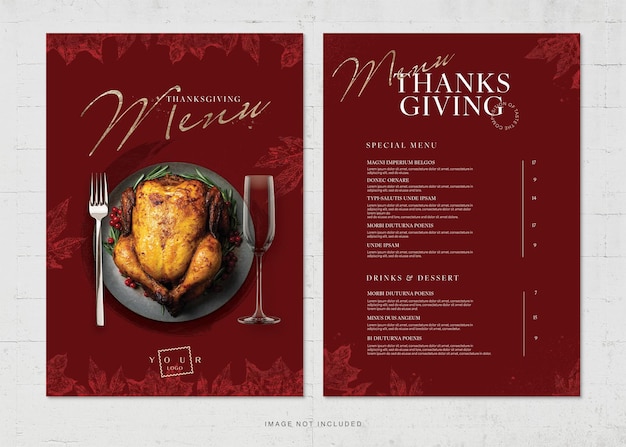 Modelo de menu de ação de graças no photoshop psd modelo de comida com tema vermelho luxuoso